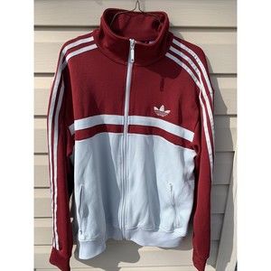 Adidas Mens Trefoil Logo Track  Zip Up Pockets Maroon and Grey Jacket Sz L